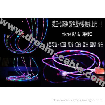 Dual Color LED Lighting USB Cable for Smartphone